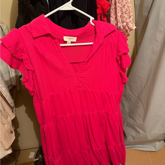Umgee Dresses & Skirts - Umgee Fuchsia Ruffle Sleeve V-Neck Dress